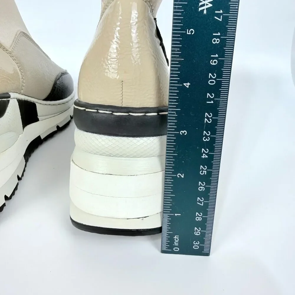 Rieker Neoprene Suede Front Zip Pull On Womens Sneakers Beige US 8